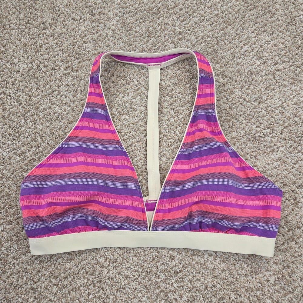 Athleta Tulum T Back Triangle‎ Bikini Top Purple Stripes Size Large